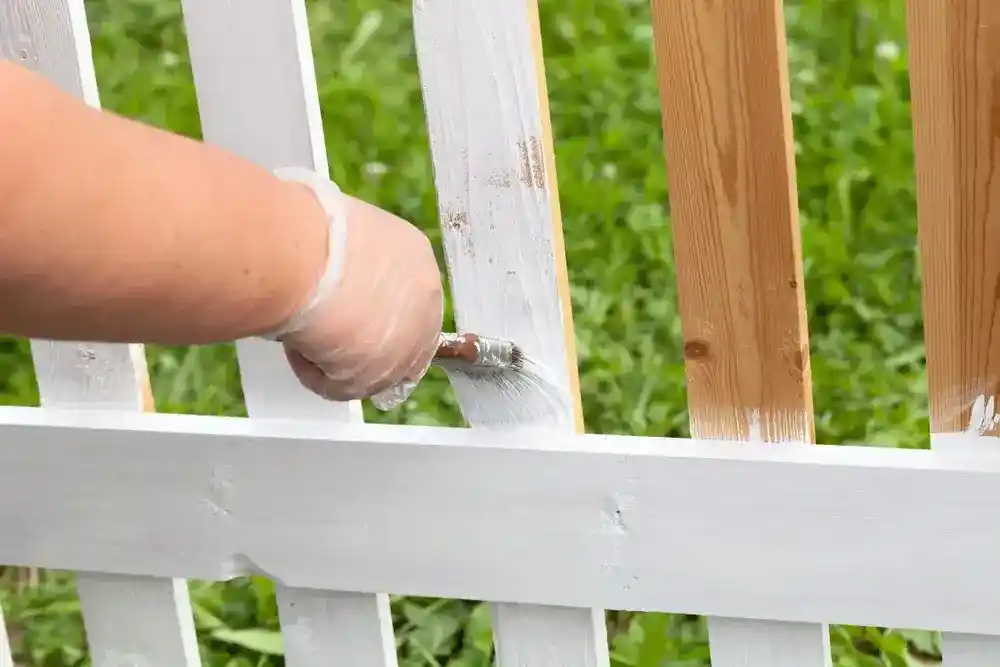 Main painting a wooden fence.